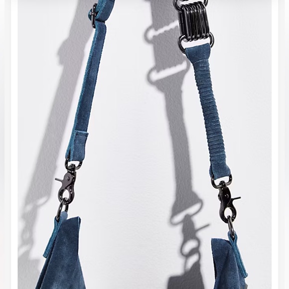 FP Free People Easy Rider Slouch Leather Suede Shoulder Handbag in Washed Indigo - Picture 3 of 15